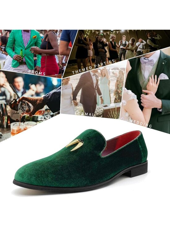 Men\'s Green Velvet Penny Loafer Slip On Comfortable Tuxedo Party Classic Shoes main image 5